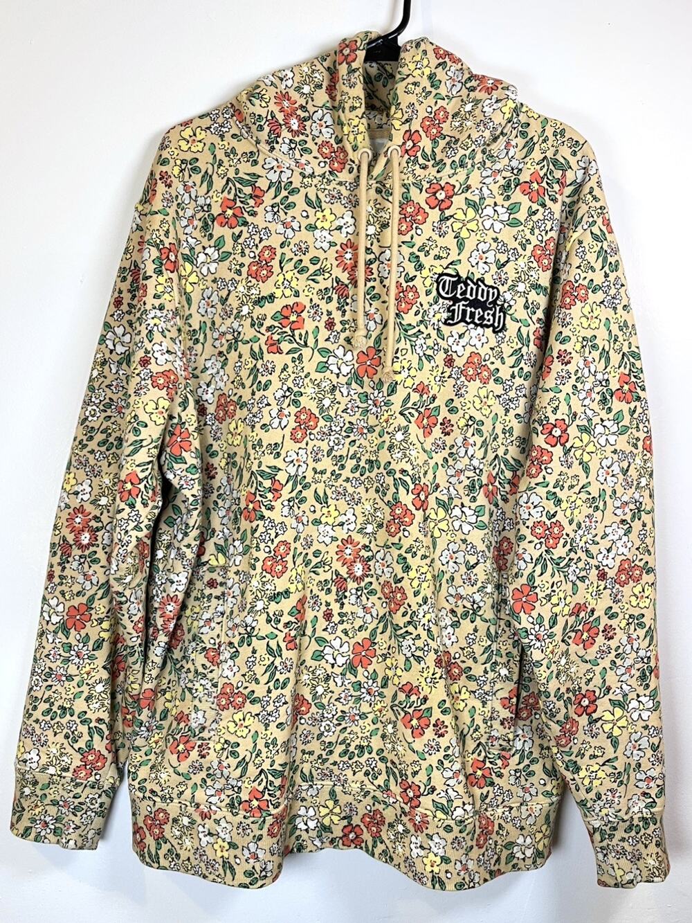 Teddy Fresh Grandma Floral Unisex Hoodie Size L Embroidered Logo 100% Cotton